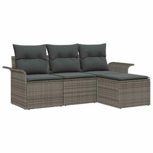 Graues Poly-Rattan Sofa Set mit Kissen, 4-teilig