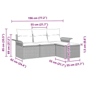 Graues Poly-Rattan Sofa Set mit Kissen, 4-teilig