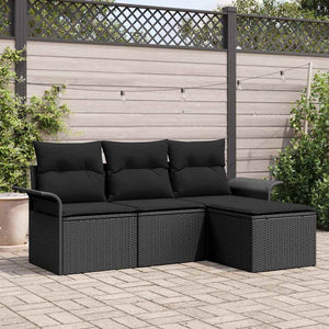 Schwarzes Poly-Rattan Sofa Set mit Kissen, 4-teilig