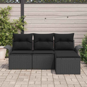 Schwarzes Poly-Rattan Sofa Set mit Kissen, 4-teilig