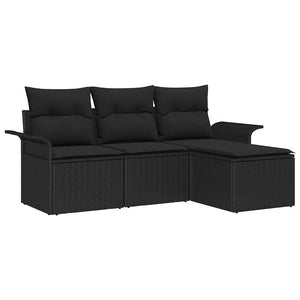 Schwarzes Poly-Rattan Sofa Set mit Kissen, 4-teilig