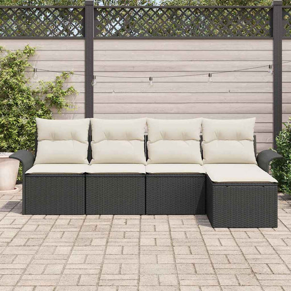 Poly Rattan Gartensofa Set mit Kissen, Schwarz