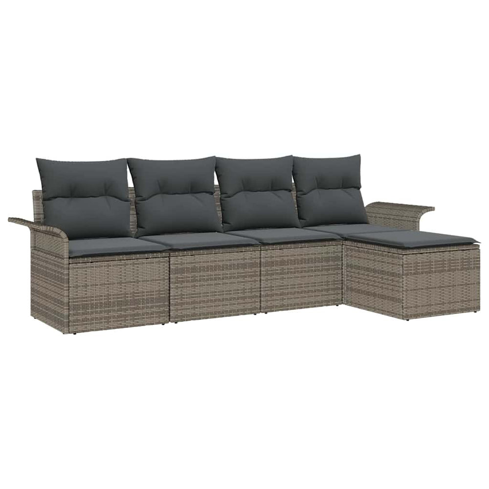 Graues Poly-Rattan Outdoor-Sofa mit Kissen, 5-teilig