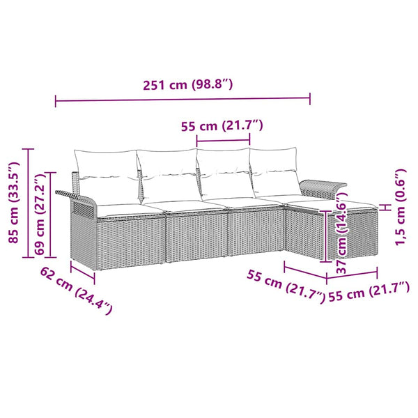 Poly Rattan Outdoor Sofa Set Hellgrau 5-teilig