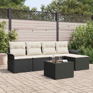 vidaXL Canapé d'extérieur avec coussins 6 pcs Noir Résine tressée