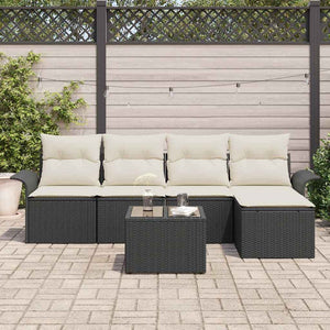 vidaXL Canapé d'extérieur avec coussins 6 pcs Noir Résine tressée