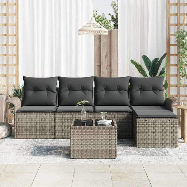 vidaXL Canapé d'extérieur avec coussins 6 pcs Gris Résine tressée