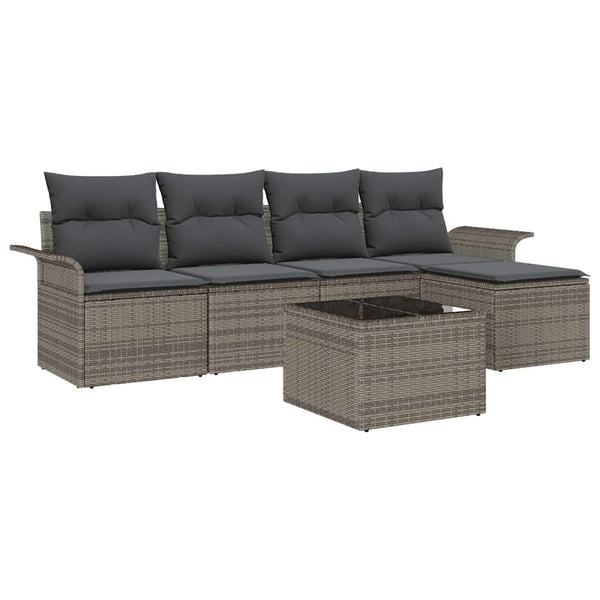 vidaXL Canapé d'extérieur avec coussins 6 pcs Gris Résine tressée