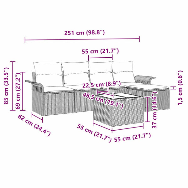vidaXL Canapé d'extérieur avec coussins 6 pcs Gris Résine tressée