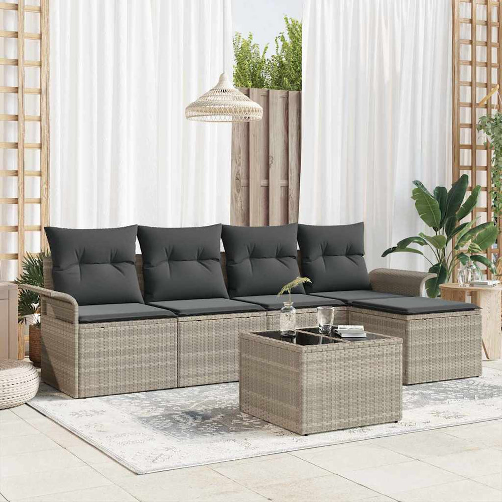 Hellgraues Poly-Rattan Outdoor Sofa Set mit Kissen