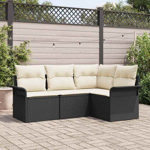 vidaXL Salon de jardin avec coussins 4 pcs Noir Résine tressée