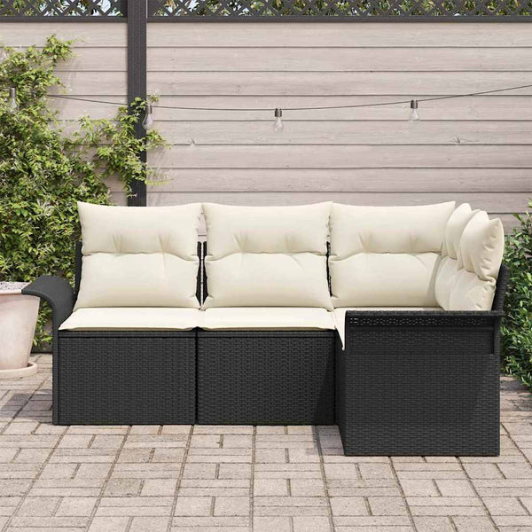 vidaXL Salon de jardin avec coussins 4 pcs Noir Résine tressée