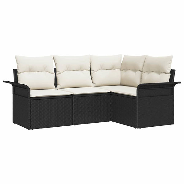 vidaXL Salon de jardin avec coussins 4 pcs Noir Résine tressée