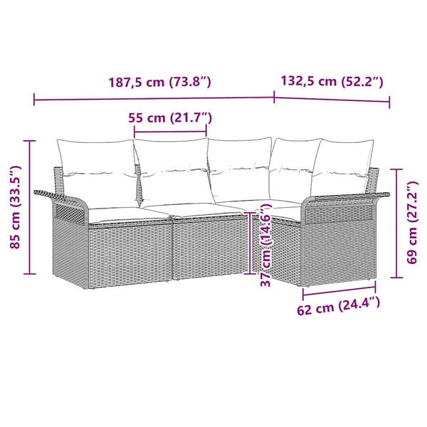vidaXL Salon de jardin avec coussins 4 pcs Noir Résine tressée