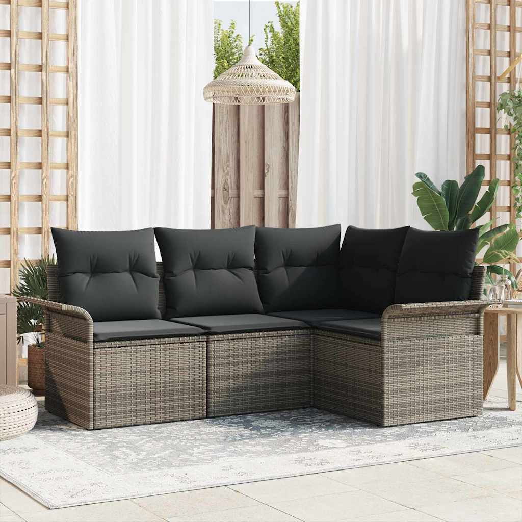 vidaXL Salon de jardin avec coussins 4 pcs Gris Résine tressée