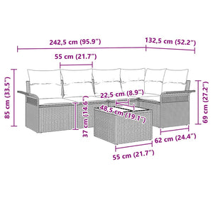Gartensofa Set Poly-Rattan mit Kissen 6-teilig