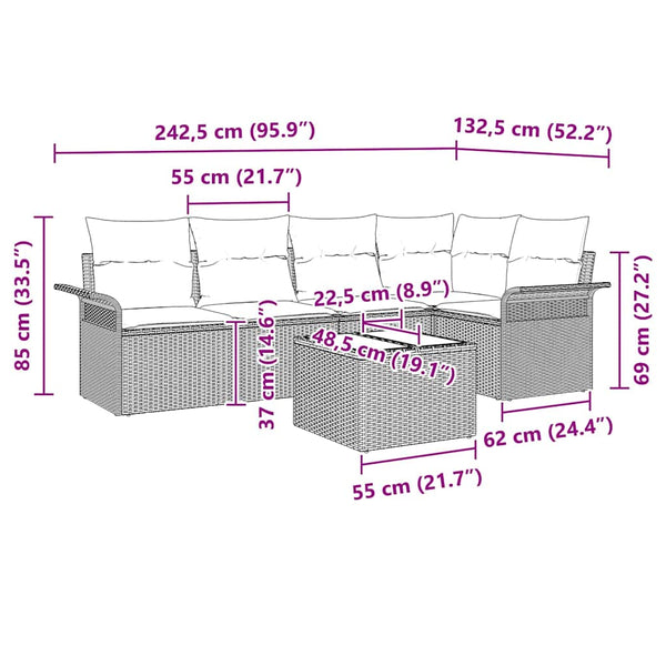 Gartensofa Set Poly-Rattan mit Kissen 6-teilig