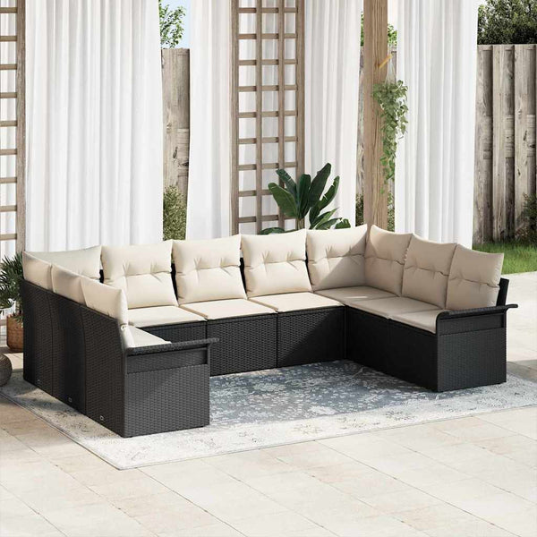 Gartensofa Set Schwarz Poly-Rattan mit Kissen