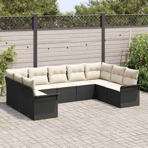 Gartensofa Set Schwarz Poly-Rattan mit Kissen