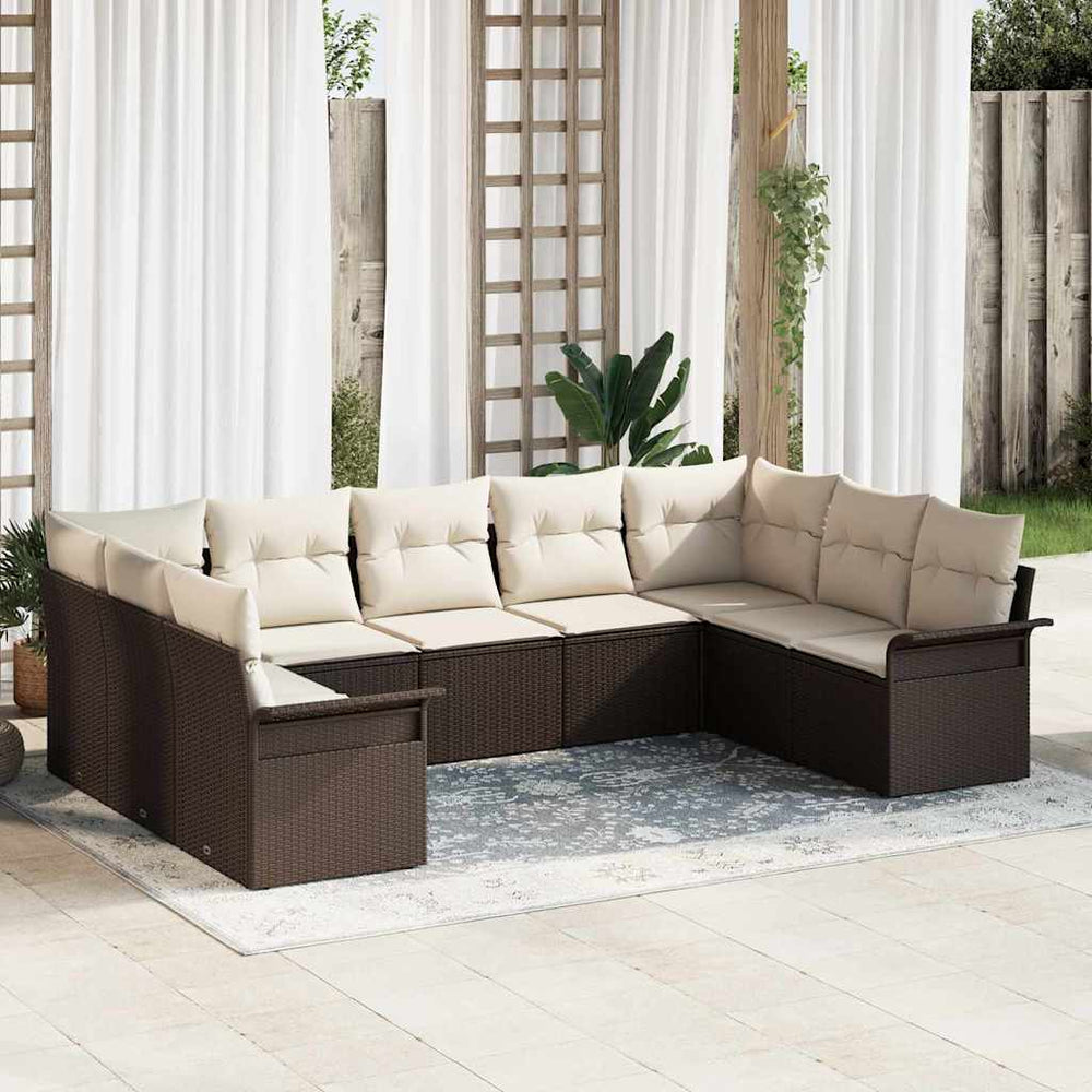 Gartensofa Set Braun Poly-Rattan mit Kissen