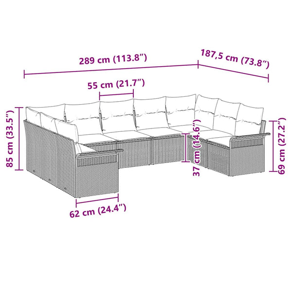 vidaXL Ensemble de canapés de jardin avec coussins marron résine tressée