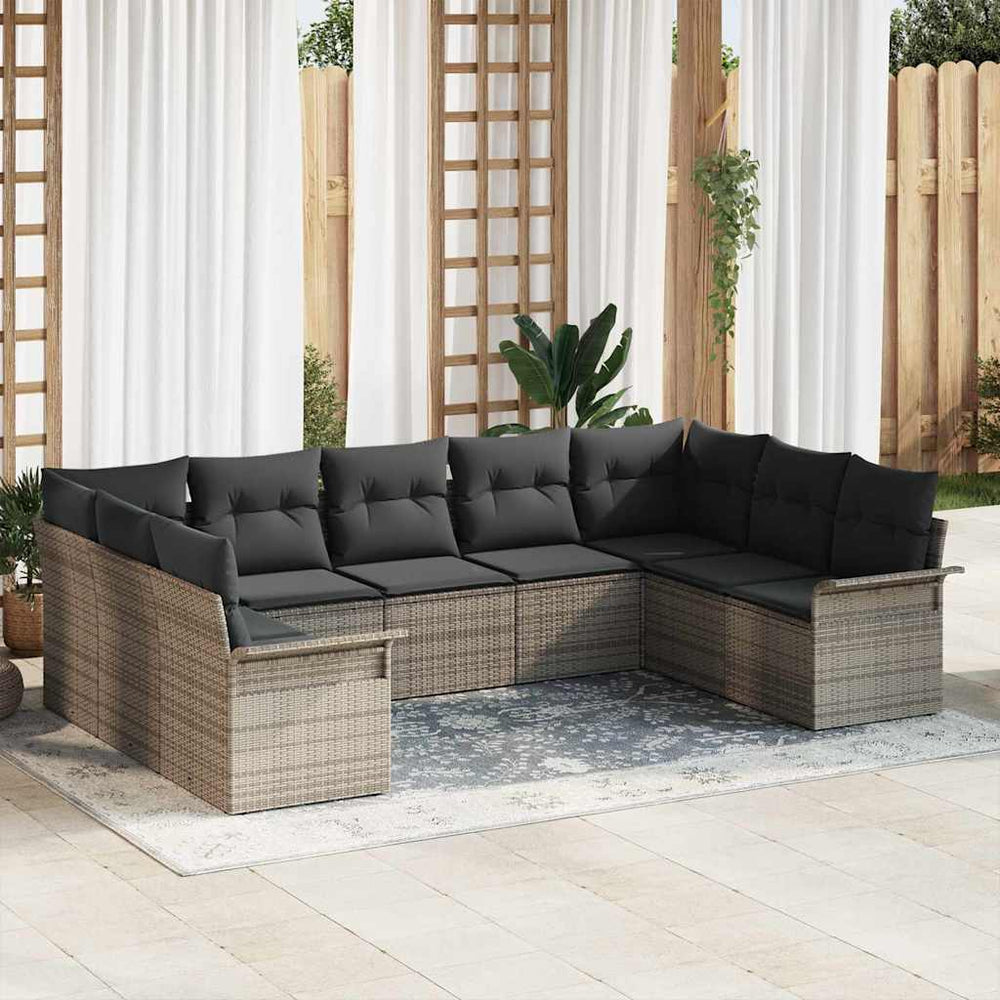 Gartensofa Set Grau Poly Rattan mit Kissen