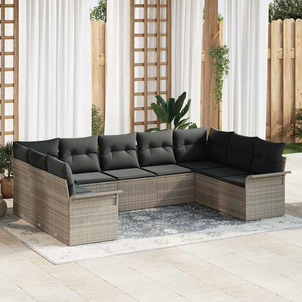 Gartensofa Set Hellgrau Poly-Rattan mit Kissen