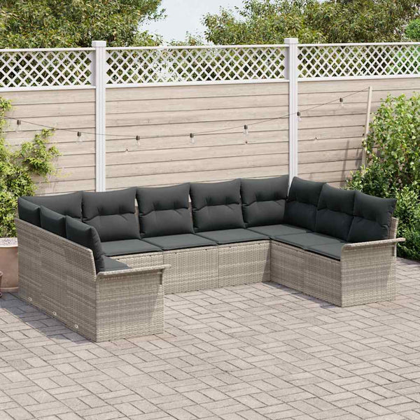 Gartensofa Set Hellgrau Poly-Rattan mit Kissen