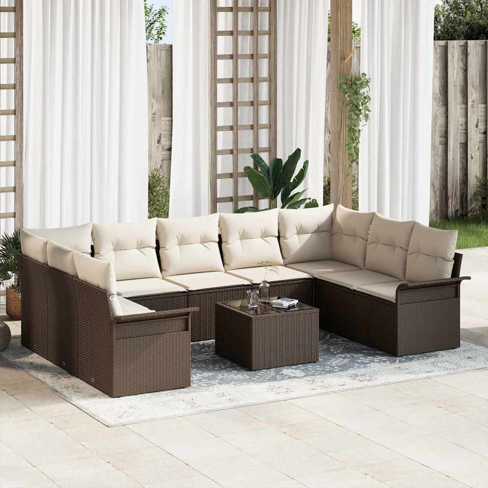 vidaXL Ensemble de canapés de jardin avec coussins 10 pcs Rotin synthétique marron
