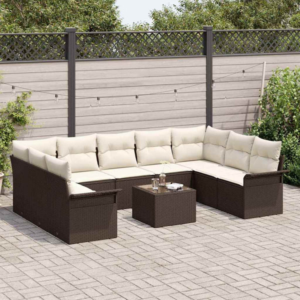vidaXL Ensemble de canapés de jardin avec coussins 10 pcs Rotin synthétique marron