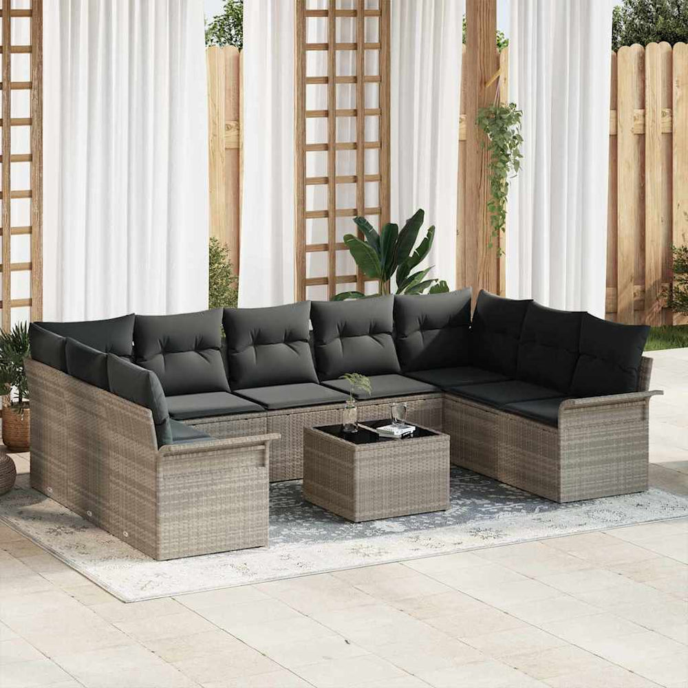 Gartensofa Set Hellgrau Poly-Rattan mit Kissen