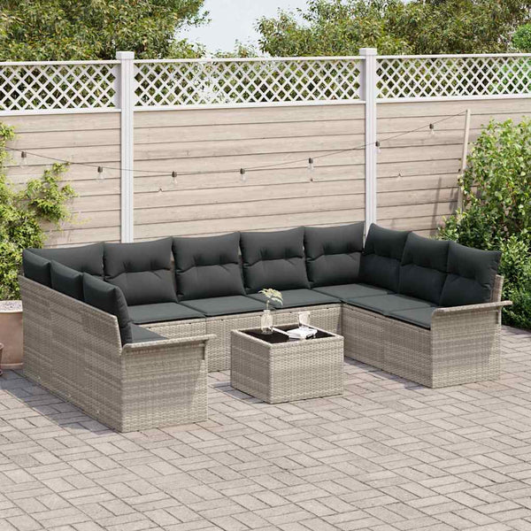 Gartensofa Set Hellgrau Poly-Rattan mit Kissen