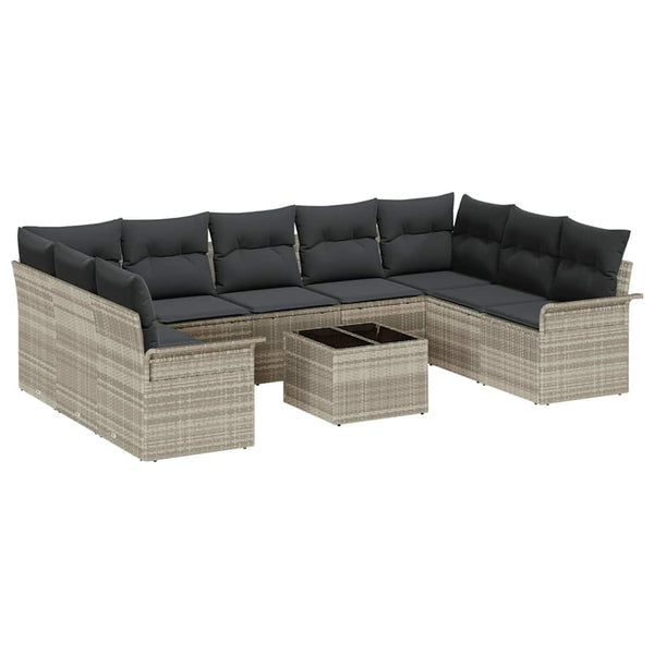 Gartensofa Set Hellgrau Poly-Rattan mit Kissen
