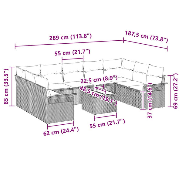Gartensofa Set Hellgrau Poly-Rattan mit Kissen