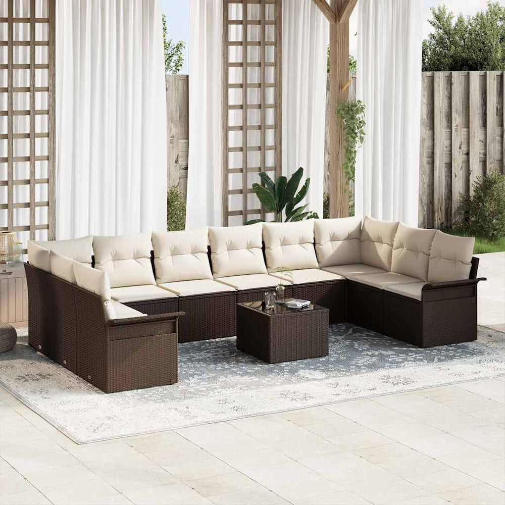 Gartensofa Set Braun Poly-Rattan 11-teilig