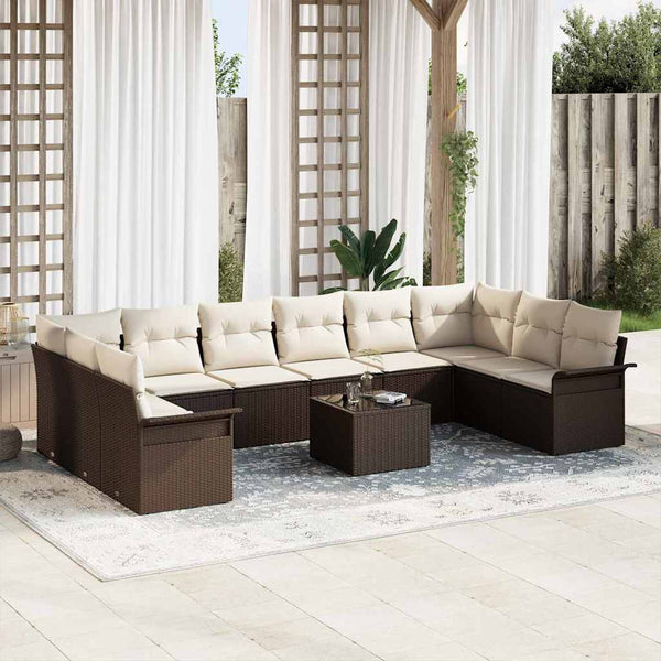 Gartensofa Set Braun Poly-Rattan 11-teilig