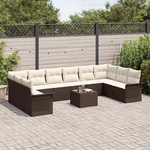 Gartensofa Set Braun Poly-Rattan 11-teilig