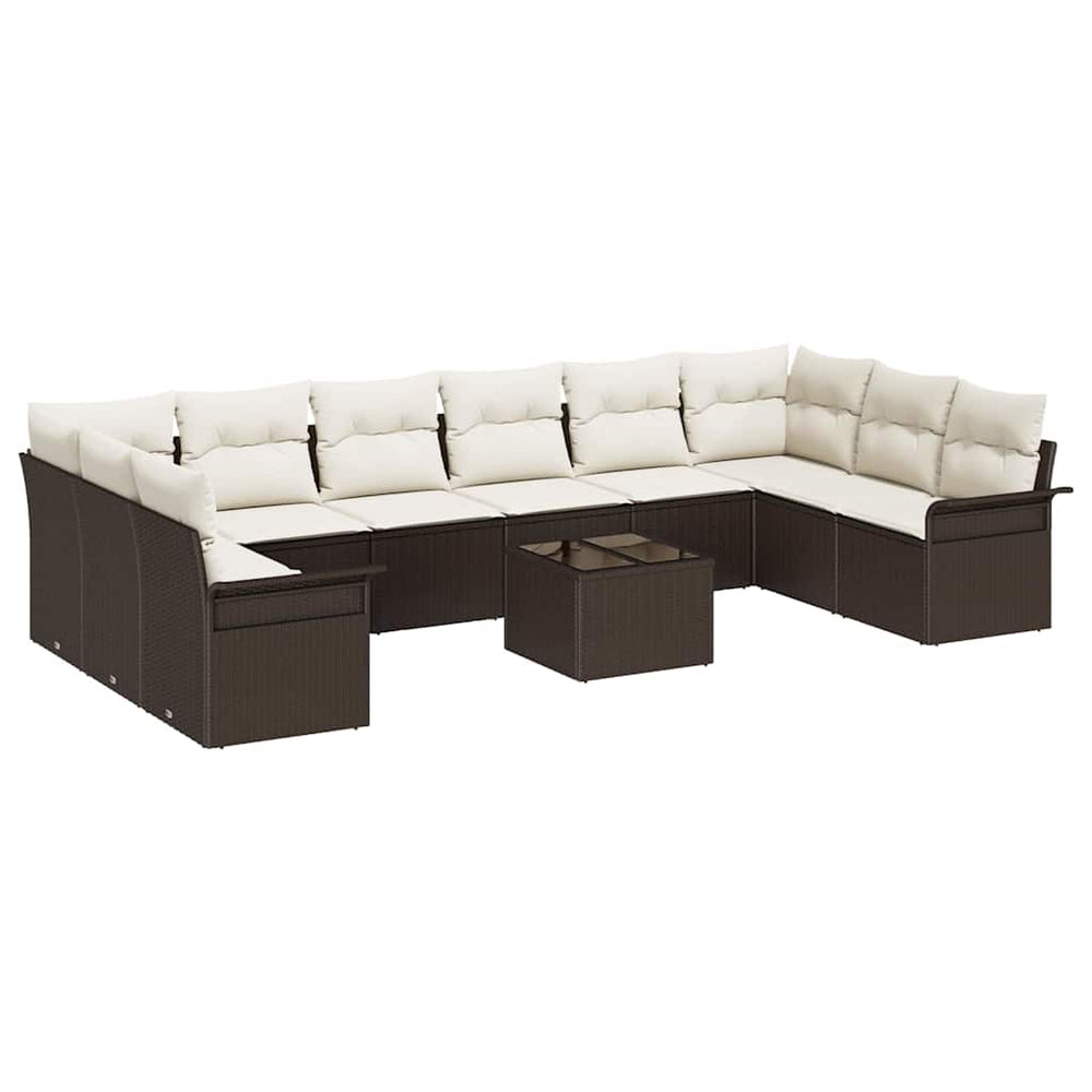 Gartensofa Set Braun Poly-Rattan 11-teilig