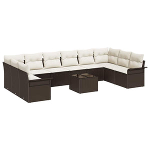 Gartensofa Set Braun Poly-Rattan 11-teilig