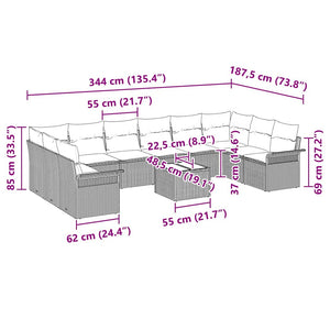 Gartensofa Set Braun Poly-Rattan 11-teilig