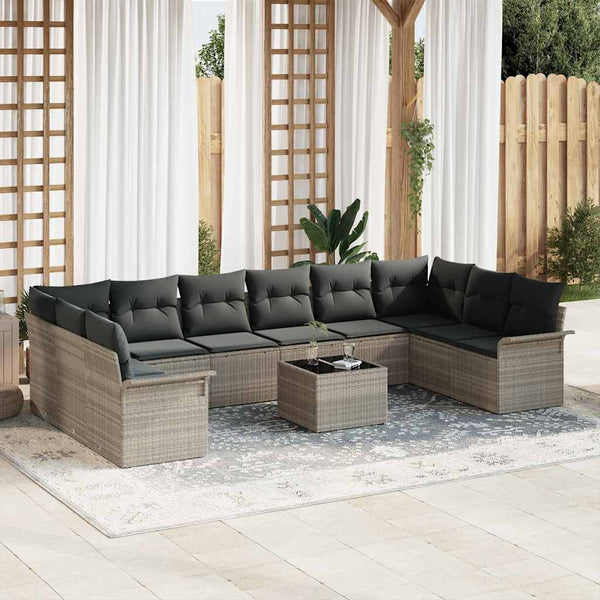 Gartensofa Set Hellgrau Poly-Rattan 11-teilig