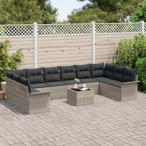 Gartensofa Set Hellgrau Poly-Rattan 11-teilig