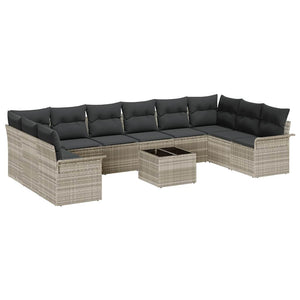 Gartensofa Set Hellgrau Poly-Rattan 11-teilig