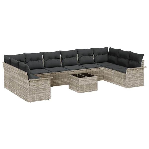 Gartensofa Set Hellgrau Poly-Rattan 11-teilig