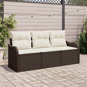 Gartensofa Set Braun Poly-Rattan mit Kissen