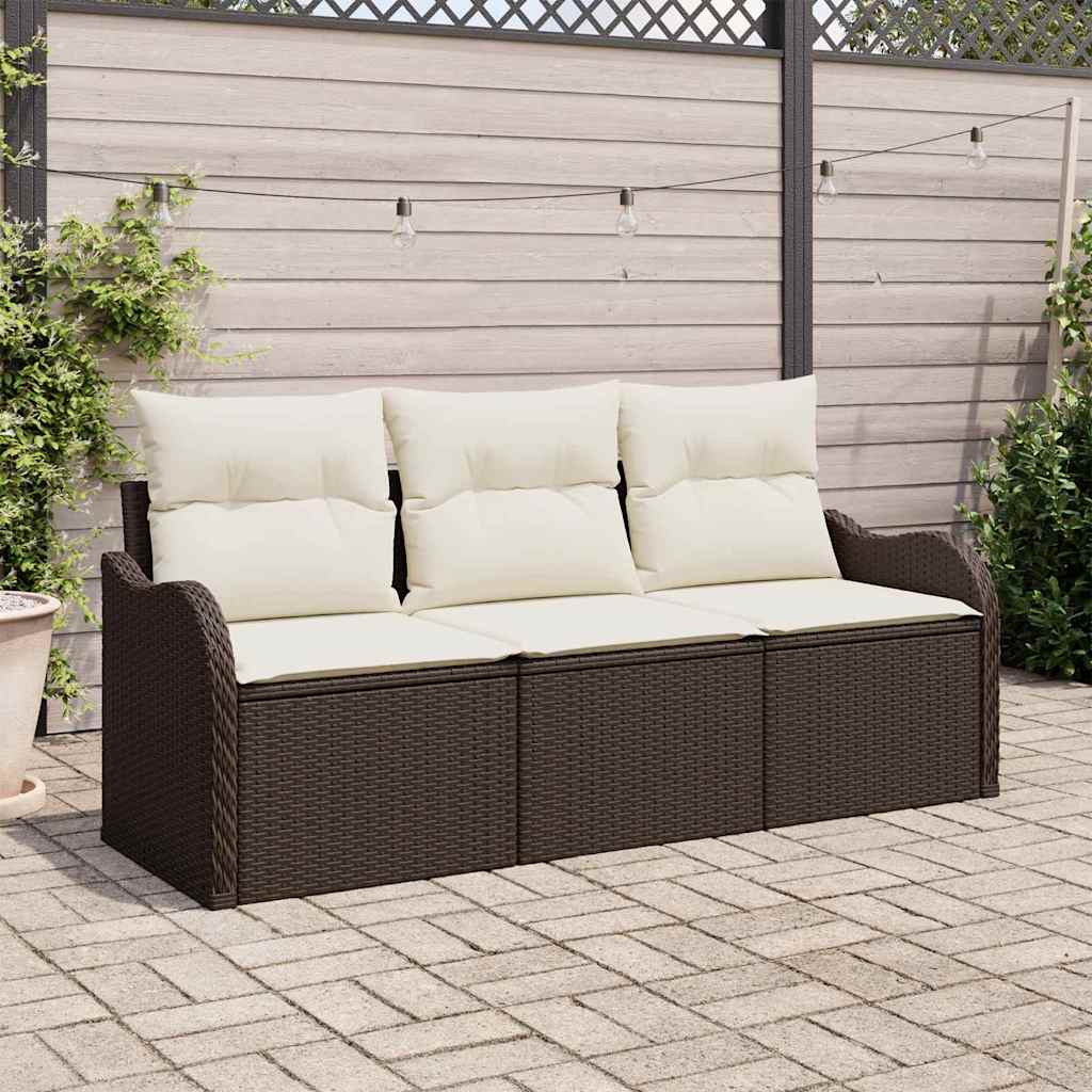 Gartensofa Set Braun Poly-Rattan mit Kissen