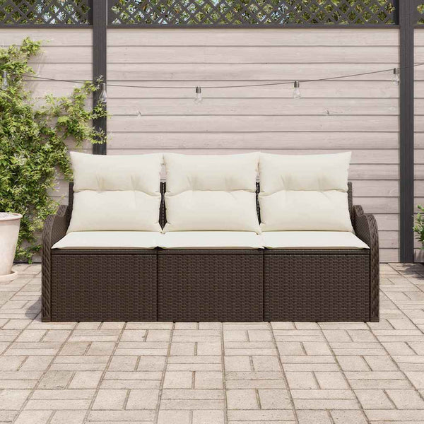 Gartensofa Set Braun Poly-Rattan mit Kissen