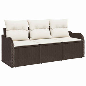 Gartensofa Set Braun Poly-Rattan mit Kissen