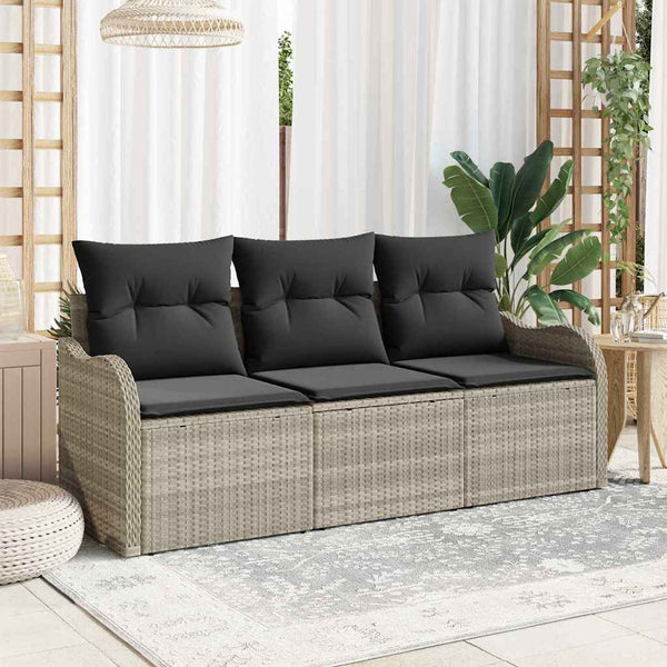 Gartensofa Set Hellgrau Poly-Rattan 3-teilig