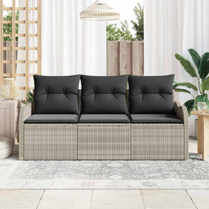 Gartensofa Set Hellgrau Poly-Rattan 3-teilig
